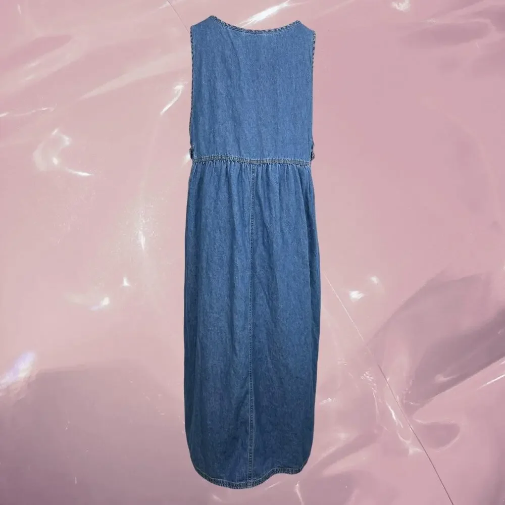 Y2K Whimsy Erika & Co. blue denim maxi dress with pockets cottage core maternity - Picture 3 of 6